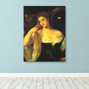 Lienzo Mujer con un espejo de Tiziano, Renacimiento Vinta