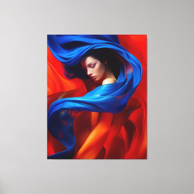Lienzo Mujer con velo azul cobalto en antecedentes Naranj (Anverso)