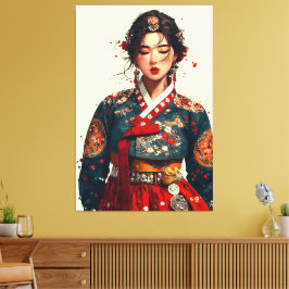 Lienzo Mujer coreana moderna en retrato de Hanbok