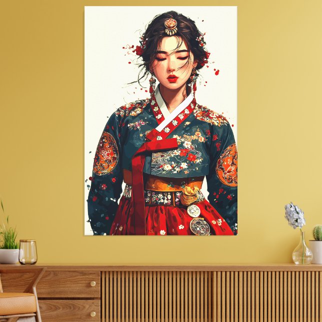 Lienzo Mujer coreana moderna en retrato de Hanbok (Insitu (Sala de estar))