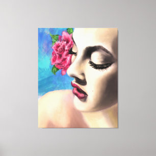 Lienzo Mujer de belleza con imagen de tela rosa roja - pi