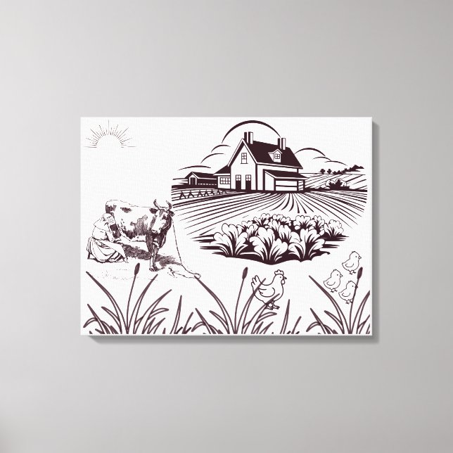 Lienzo Mujer de granja ordeñando vaca (Anverso)