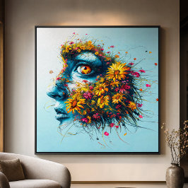 Lienzo Mujer de Madre Naturaleza Cara Flores Silvestres C