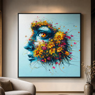 Lienzo Mujer de Madre Naturaleza Cara Flores Silvestres C