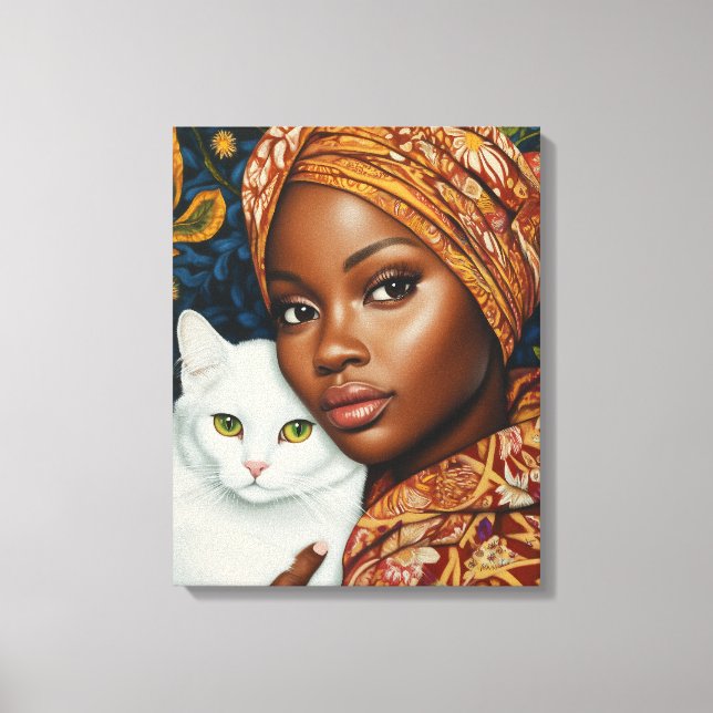 Lienzo Mujer elegante con gato (Anverso)