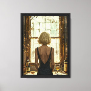 Lienzo Mujer elegante en la ventana en un ambiente vintag