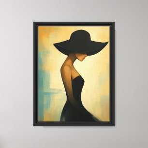 Lienzo Mujer elegante en pintura de tela Gorra negra