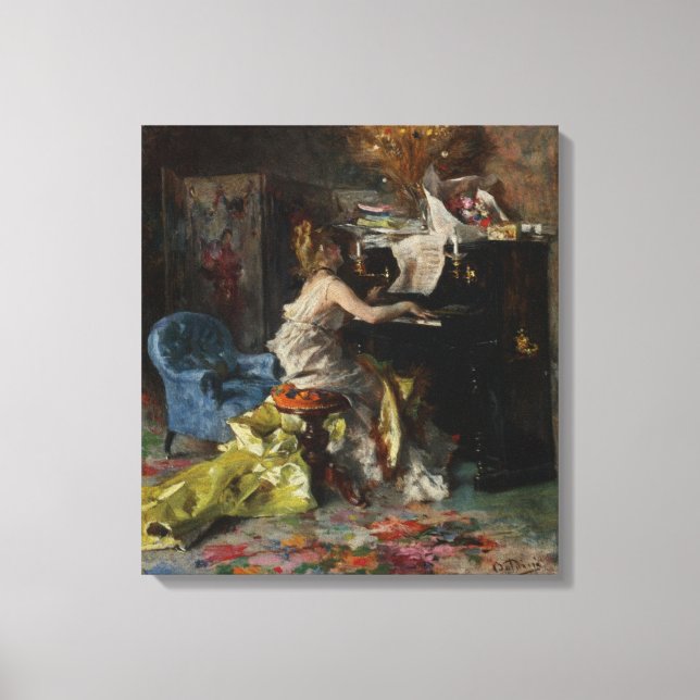 Lienzo Mujer elegante jugando al piano (Giovanni Boldini) (Anverso)