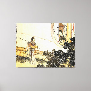 Lienzo mujer en kimono en la ventana