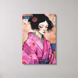 Lienzo Mujer en Kimono Rosa