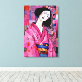 Lienzo Mujer en Kimono Rosa