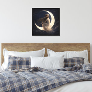 Lienzo Mujer en luna creciente con flores