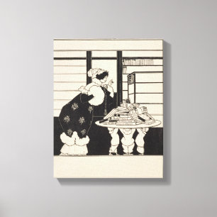 Lienzo Mujer en una librería, diseño para un "libro