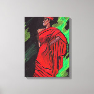 LIENZO MUJER EN VESTÍBULO ROJO