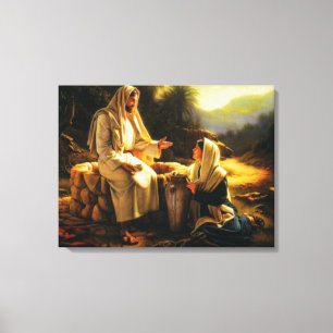Lienzo Mujer envuelta de la lona Jesús y del samaritano