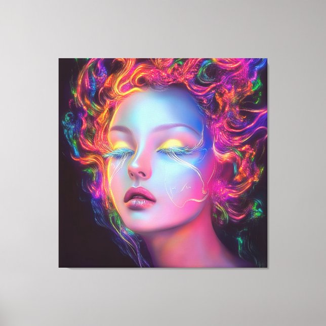 Lienzo Mujer extranjera con pelo cósmico (Anverso)