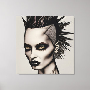 Lienzo Mujer feroz en Punk gótico de Mohawk y Piercings