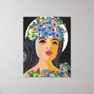 Lienzo Mujer Floral Corona de Flores