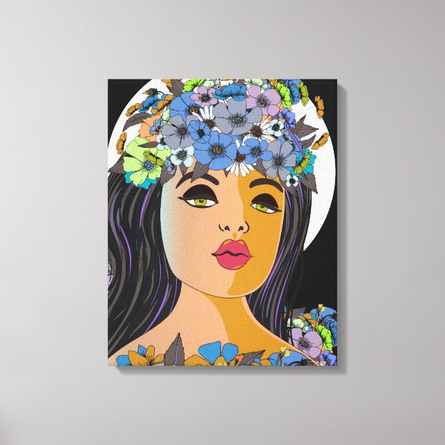 Lienzo Mujer Floral Corona de Flores (Anverso)