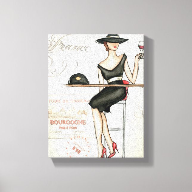 Lienzo Mujer francesa bebiendo vino rojo (Anverso)