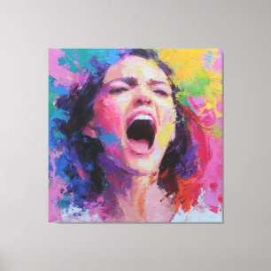 Lienzo Mujer Gritando Colores Abstractos Acrílico Expresi