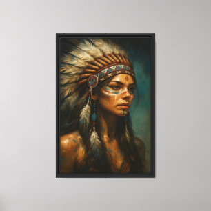 Lienzo Mujer guerrera con el cabello afeitado y tribal