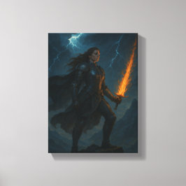 Lienzo Mujer guerrera con espada en el acantilado de Stor