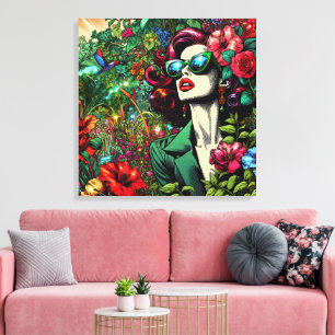 Lienzo Mujer Hermosa en Jardín de Flores