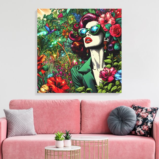 Lienzo Mujer Hermosa en Jardín de Flores (Insitu (Sala de estar))