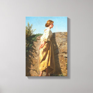 Lienzo Mujer hermosa mirando sobre la pared (Vintage)