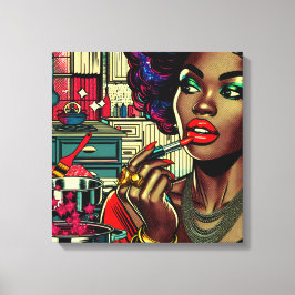 Lienzo Mujer hermosa poniéndose el lápiz labial