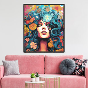 Lienzo Mujer Hippy Bohemiana de los 60 70