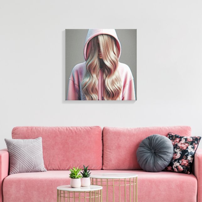 Lienzo Mujer joven escondida detrás del pelo rubio largo (Insitu (Sala de estar))