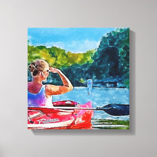 Lienzo Mujer, Kayak, Barco