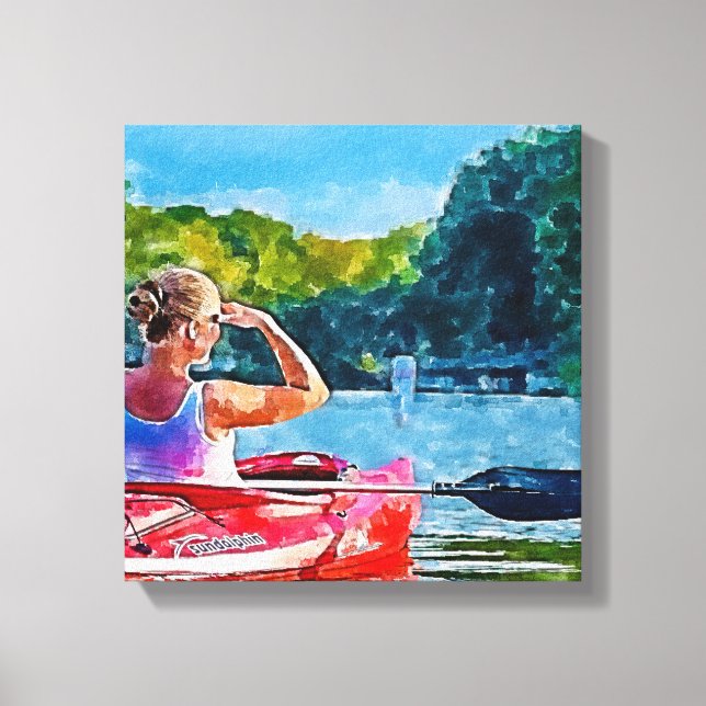 Lienzo Mujer, Kayak, Barco (Anverso)