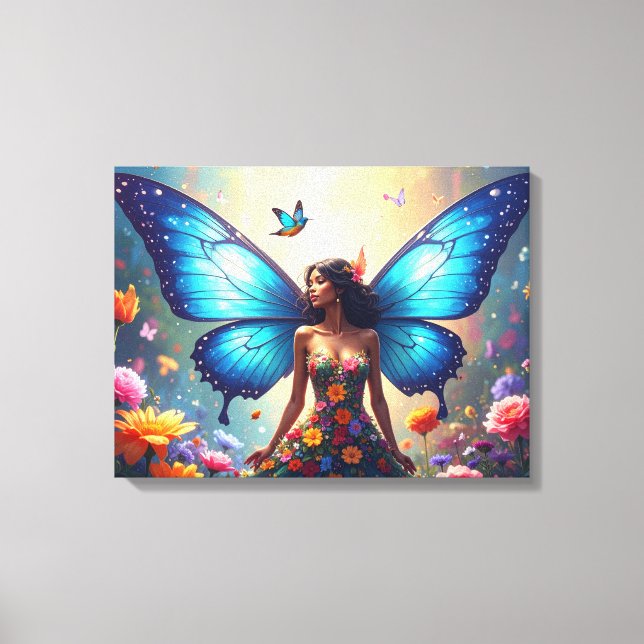 Lienzo Mujer mariposa azul (Anverso)