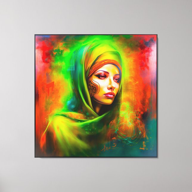 Lienzo Mujer mística en colores neones (Anverso)