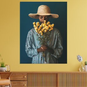 Lienzo Mujer negra elegante con flores