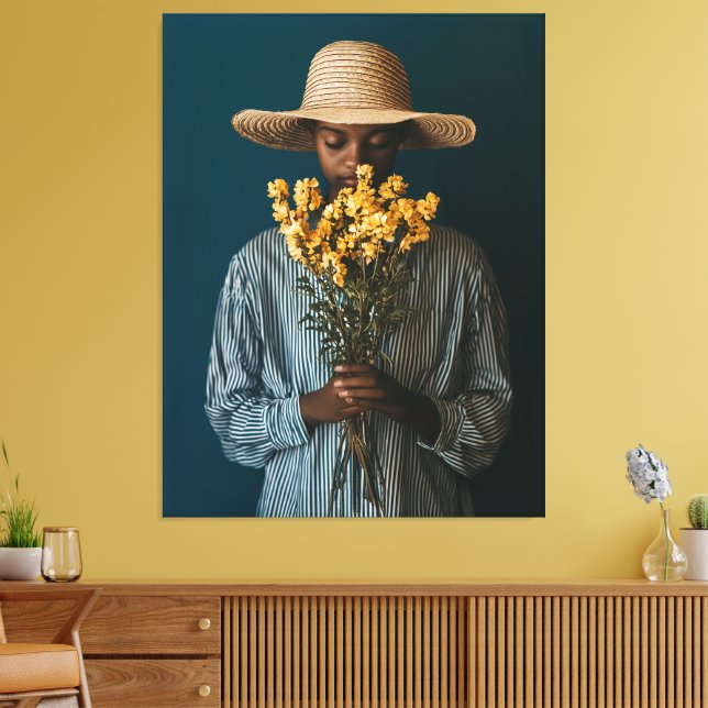 Lienzo Mujer negra elegante con flores (Insitu (Sala de estar))