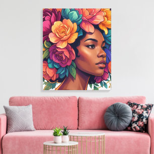 Lienzo Mujer negra floral afro inspiradora Bloom