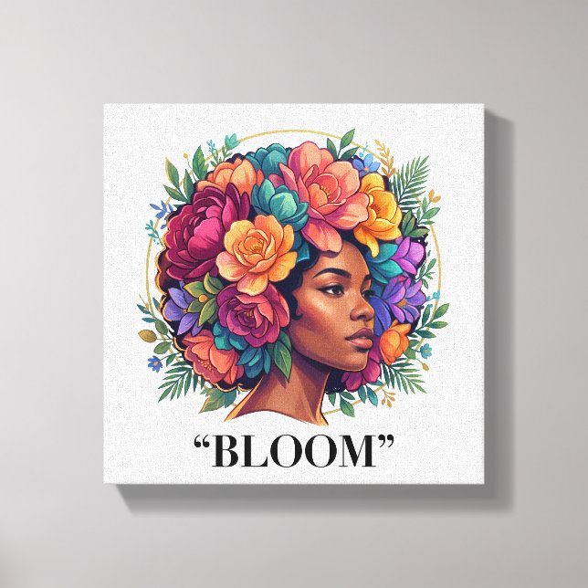 Lienzo Mujer negra floral afro inspiradora Bloom (Anverso)