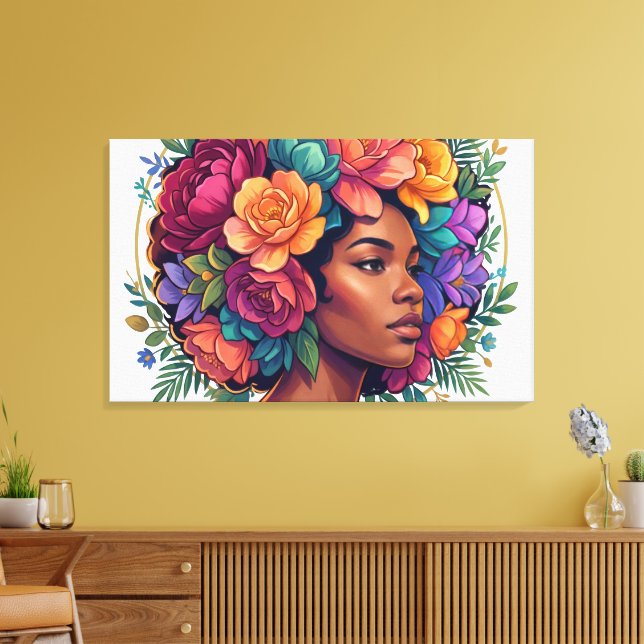 Lienzo Mujer negra floral afro inspiradora florece (Insitu (Sala de estar))