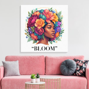 Lienzo Mujer negra floral afro inspiradora florece