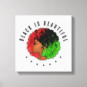 Lienzo Mujer niña negra panafricana orgullo afro verde ro