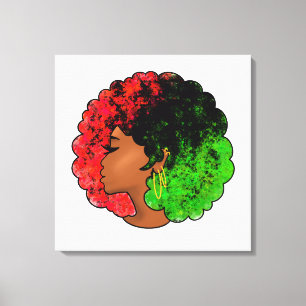 Lienzo Mujer niña negra panafricana orgullo afro verde ro