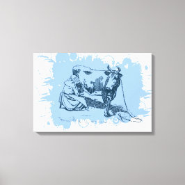 Lienzo Mujer ordeñando vaca