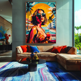 Lienzo Mujer pop artística en vibraciones tropicales de a