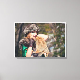 Lienzo Mujer retro en invierno