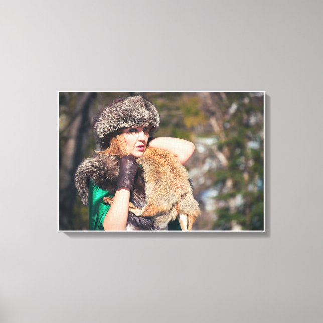 Lienzo Mujer retro en invierno (Anverso)