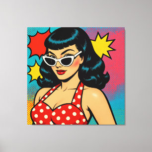 Lienzo Mujer Retro Glam Pop Art con Gafas de Sol de Ojo d